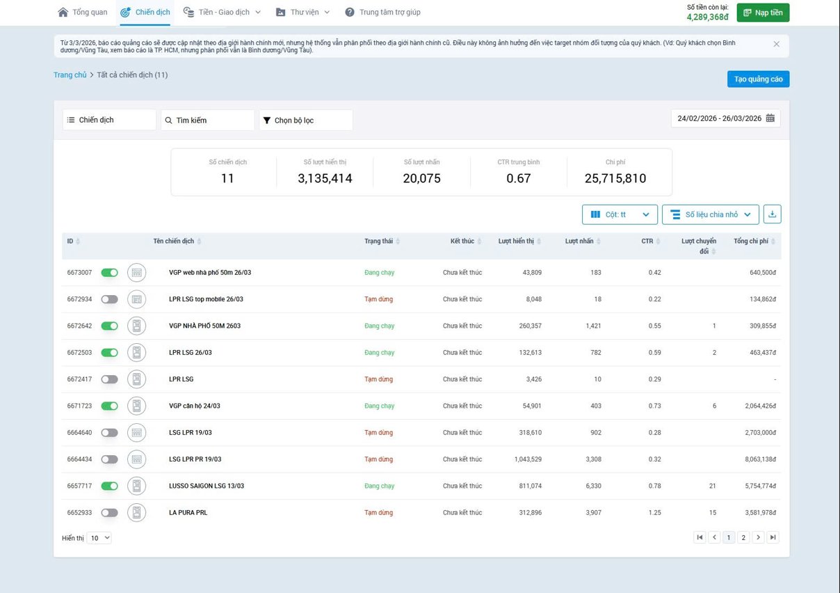 Zalo Ads BDS campaigns